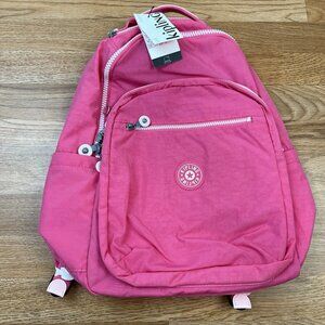 Kipling Seoul 15" Laptop Backpack Happy Pink New but Missing Keychain